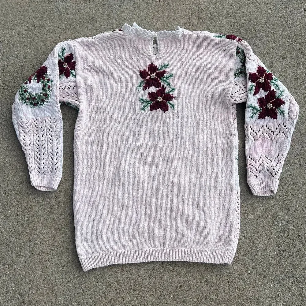 VTG 90s Hand Knit Christmas Sweater Grandmacore Cottagecore Marisa Christina S - Picture 8 of 8